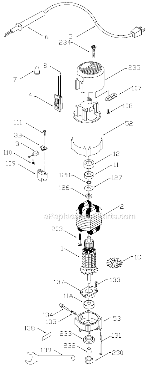 Page A Diagram and Parts List for 7301 Type 3 Porter Cable Laminate Trimmer